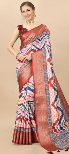 Multicolor color Saree in Silk fabric with Digital Print, Weaving work