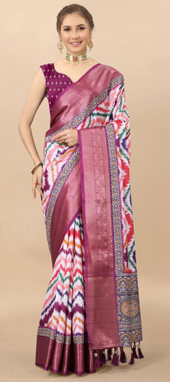 Multicolor color Saree in Silk fabric with Digital Print, Weaving work