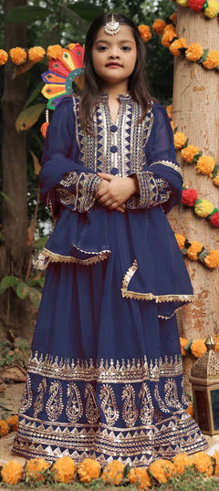 Blue color Girls Gown in Faux Georgette fabric with Embroidered, Sequence work