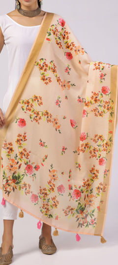Pink and Majenta color Dupatta in Linen fabric with Digital Print, Floral work