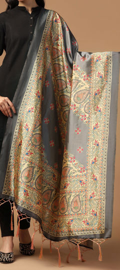 Black and Grey color Dupatta in Art Silk fabric with Digital Print work