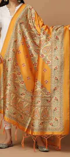 Yellow color Dupatta in Art Silk fabric with Digital Print work