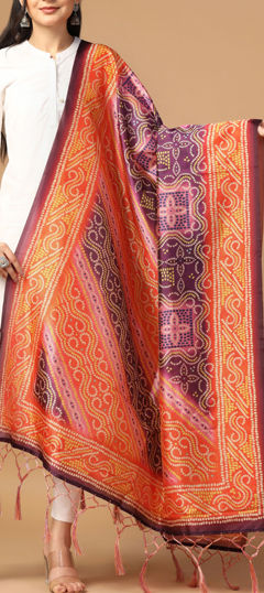 Orange color Dupatta in Art Silk fabric with Digital Print work
