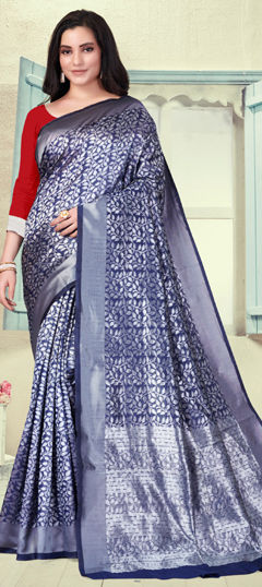 Blue, Silver color Saree in Art Silk fabric with Weaving work