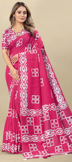 Pink and Majenta color Saree in Poly cotton fabric with Digital Print work