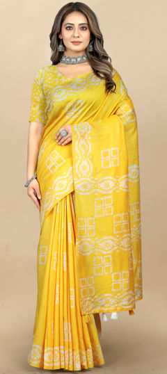 Yellow color Saree in Poly cotton fabric with Digital Print work