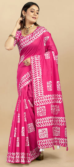 Pink and Majenta color Saree in Poly cotton fabric with Digital Print work