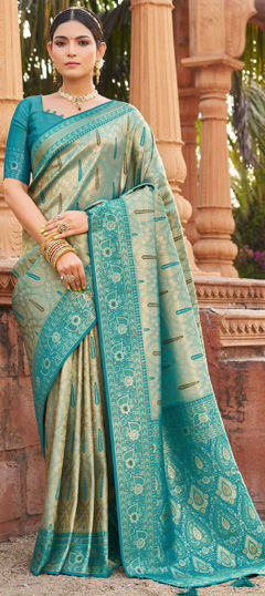 Blue color Saree in Banarasi Silk fabric with Weaving work