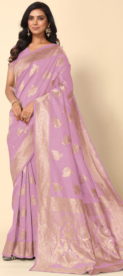 Pink and Majenta color Saree in Blended fabric with Weaving work