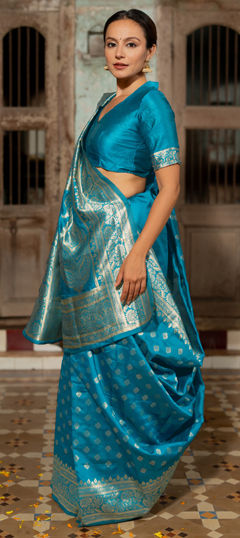 Blue color Saree in Blended, Silk fabric with Weaving work