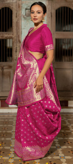 Pink and Majenta color Saree in Blended, Silk fabric with Weaving work