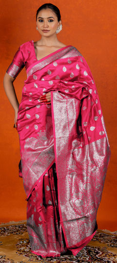 Pink and Majenta color Saree in Blended fabric with Weaving, Zari work