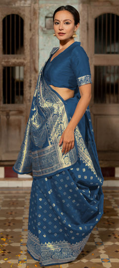 Blue color Saree in Blended, Silk fabric with Weaving work