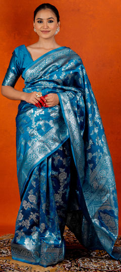 Blue color Saree in Blended, Silk fabric with Weaving, Zari work