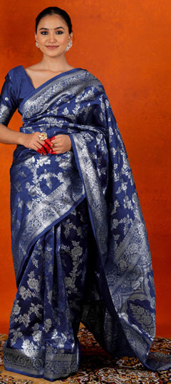 Blue color Saree in Blended, Silk fabric with Weaving, Zari work