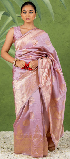 Pink and Majenta color Saree in Blended fabric with Weaving, Zari work