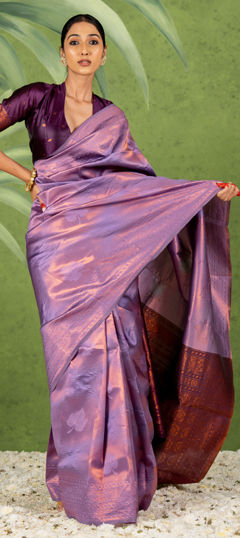 Purple and Violet color Saree in Blended fabric with Weaving, Zari work