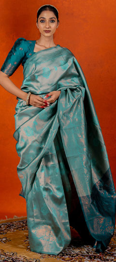 Blue color Saree in Blended, Silk fabric with Weaving, Zari work