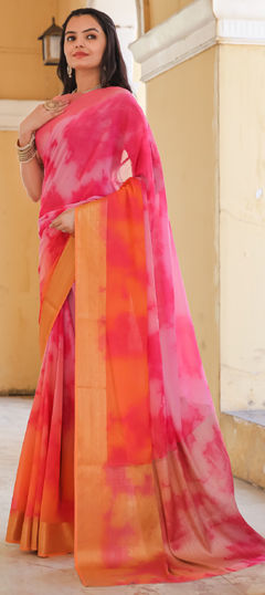 Pink and Majenta color Saree in Georgette fabric with Printed work