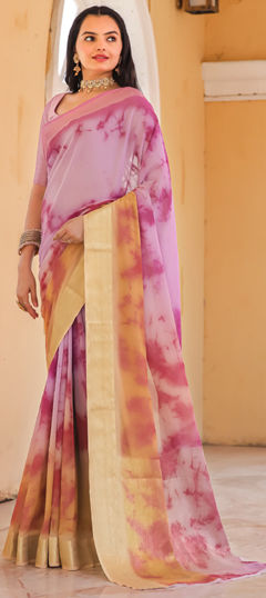 Purple and Violet color Saree in Georgette fabric with Printed work