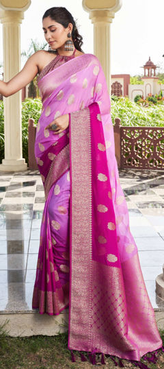 Pink and Majenta color Saree in Georgette fabric with Weaving, Zari work