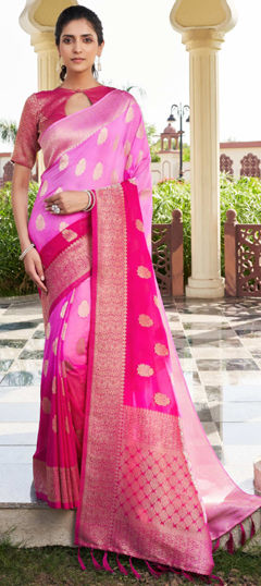 Pink and Majenta color Saree in Georgette fabric with Weaving, Zari work