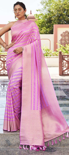 Pink and Majenta color Saree in Georgette fabric with Weaving, Zari work