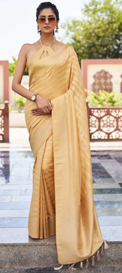 Beige and Brown color Saree in Georgette fabric with Weaving, Zari work