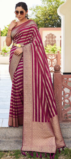 Pink and Majenta color Saree in Georgette fabric with Weaving, Zari work