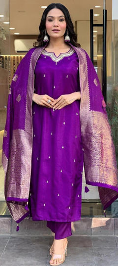 Purple and Violet color Salwar Kameez in Viscose fabric with Embroidered work