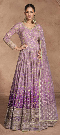 Pink and Majenta color Gown in Georgette fabric with Embroidered, Sequence, Thread work