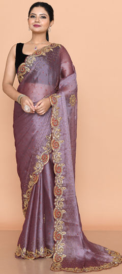 Pink and Majenta color Saree in Silk fabric with Cut Dana, Stone work