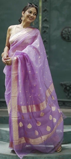 Purple and Violet color Saree in Banarasi Silk fabric with Weaving, Zari work