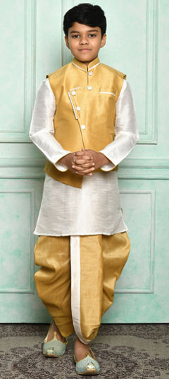 White and Off White color Boys Dhoti Kurta in Art Dupion Silk fabric with Thread work