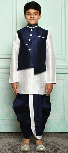 White and Off White color Boys Dhoti Kurta in Art Dupion Silk fabric with Thread work