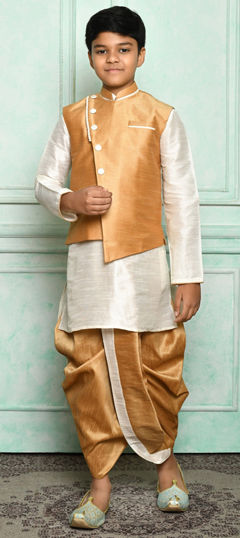 White and Off White color Boys Dhoti Kurta in Art Dupion Silk fabric with Thread work