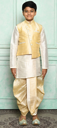 White and Off White color Boys Dhoti Kurta in Art Dupion Silk fabric with Thread work
