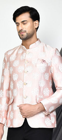 Pink and Majenta color Blazer in Jacquard fabric with Weaving work