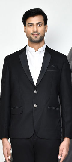 Black and Grey color Blazer in Viscose fabric with Thread work