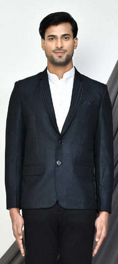 Blue color Blazer in Viscose fabric with Thread work