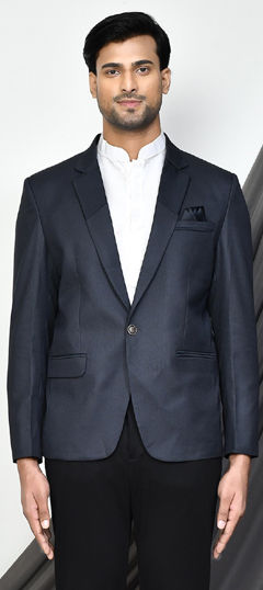 Black and Grey color Blazer in Viscose fabric with Thread work