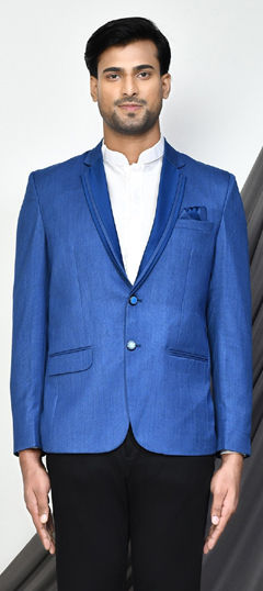 Blue color Blazer in Viscose fabric with Thread work