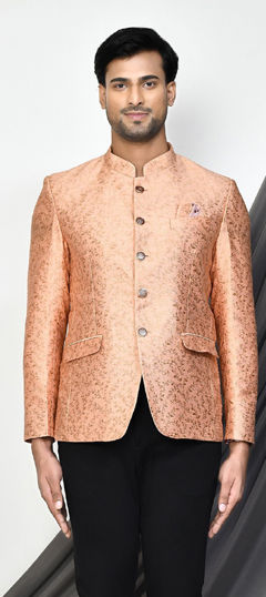 Pink and Majenta color Blazer in Jacquard fabric with Weaving work