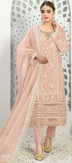 Pink and Majenta color Salwar Kameez in Organza Silk fabric with Embroidered, Resham, Stone, Thread work