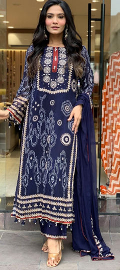 Blue color Salwar Kameez in Art Silk fabric with Printed work