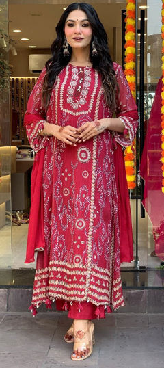 Red and Maroon color Salwar Kameez in Art Silk fabric with Printed work