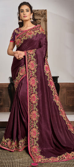 Pink and Majenta color Saree in Georgette fabric with Embroidered, Thread work