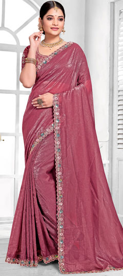 Pink and Majenta color Saree in Silk fabric with Embroidered, Resham, Sequence, Zircon work