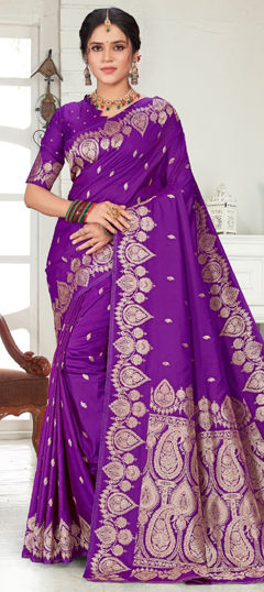 Purple and Violet color Saree in Silk fabric with Weaving, Zari work