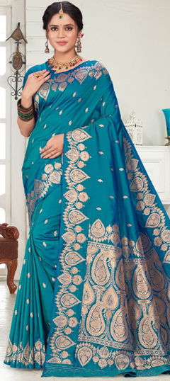 Blue color Saree in Silk fabric with Weaving, Zari work